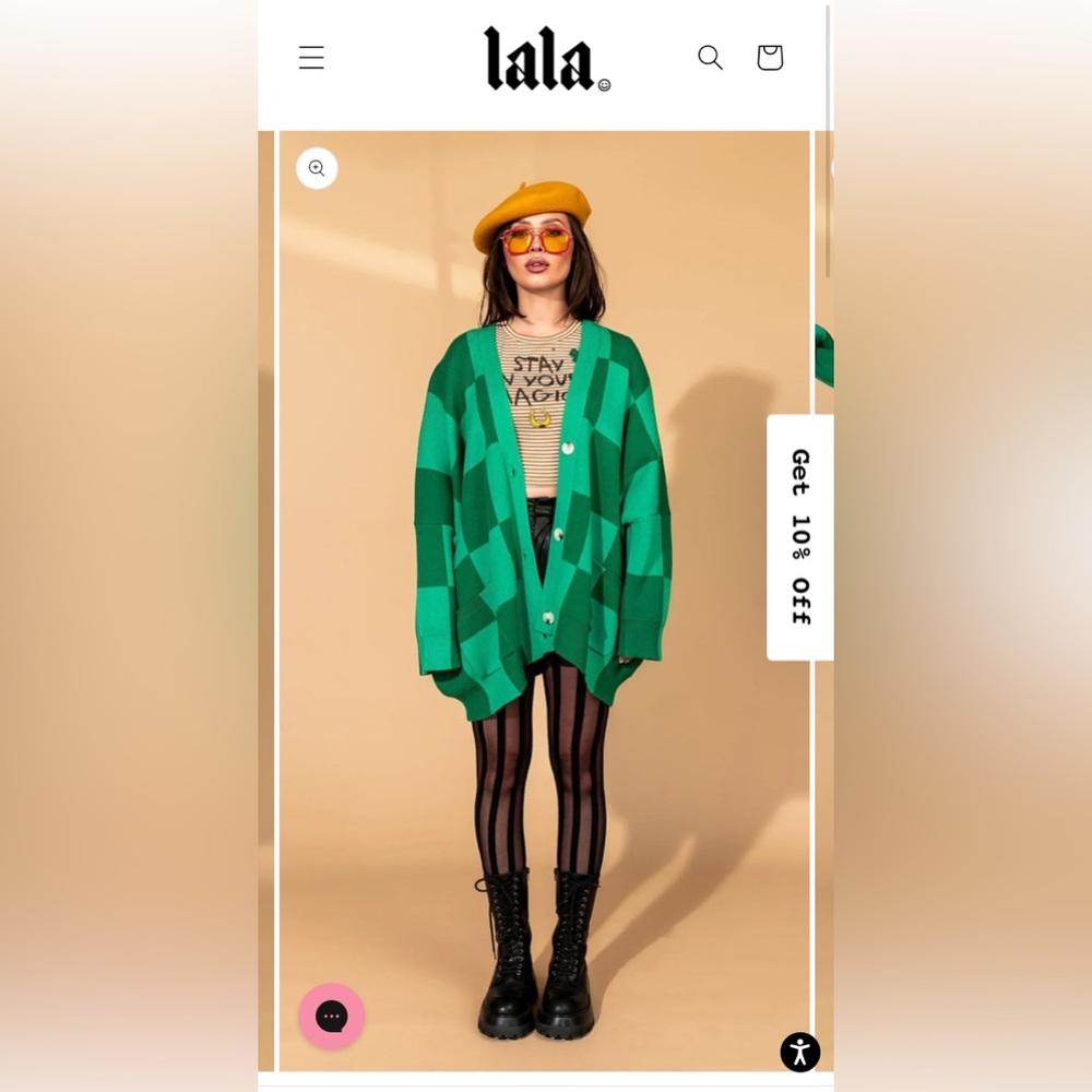 Love You Oversized Checkerboard Cardigan in Green Girl